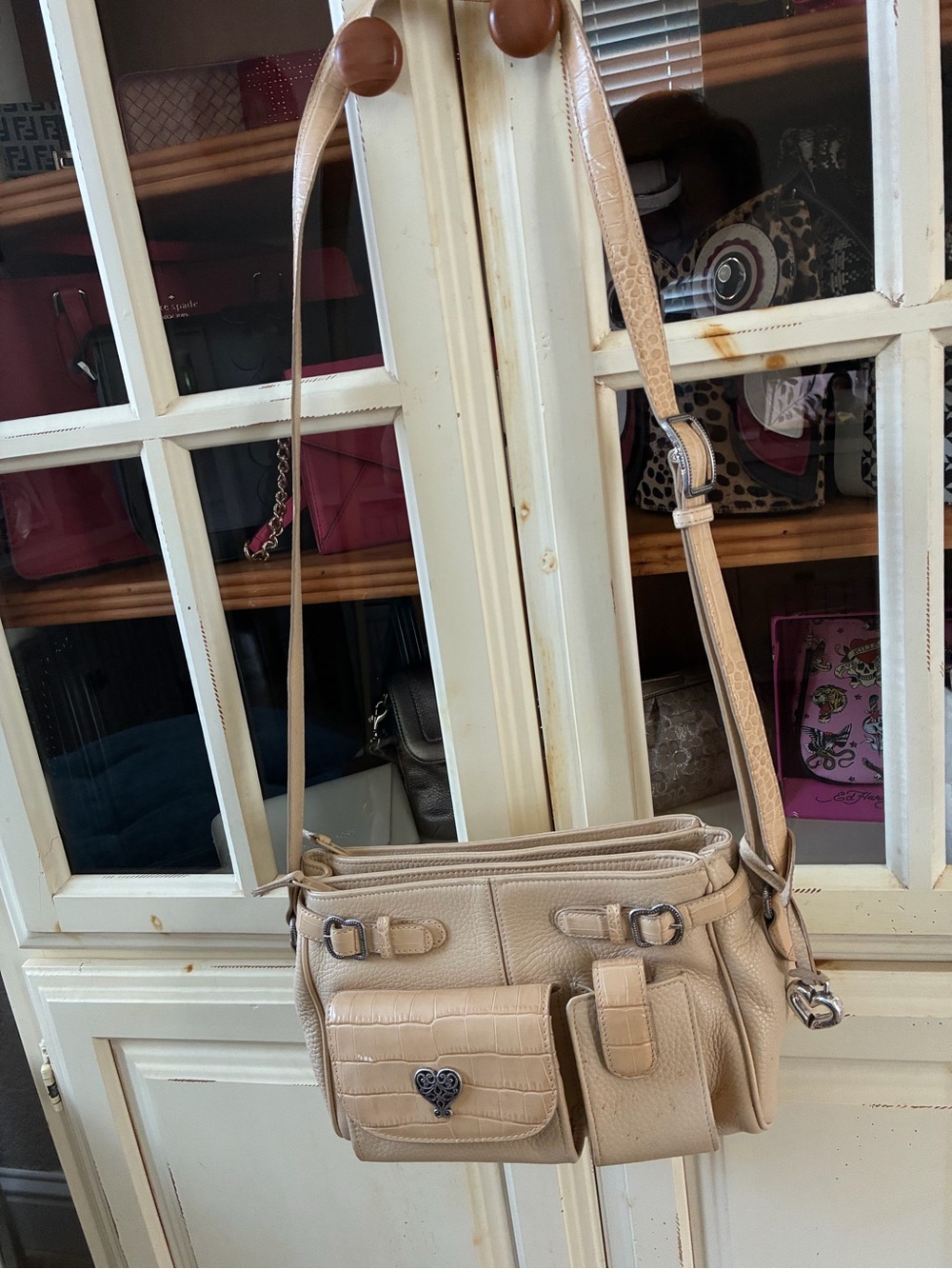 Brighton Beige Leather Crossbody Bag with Front Pockets